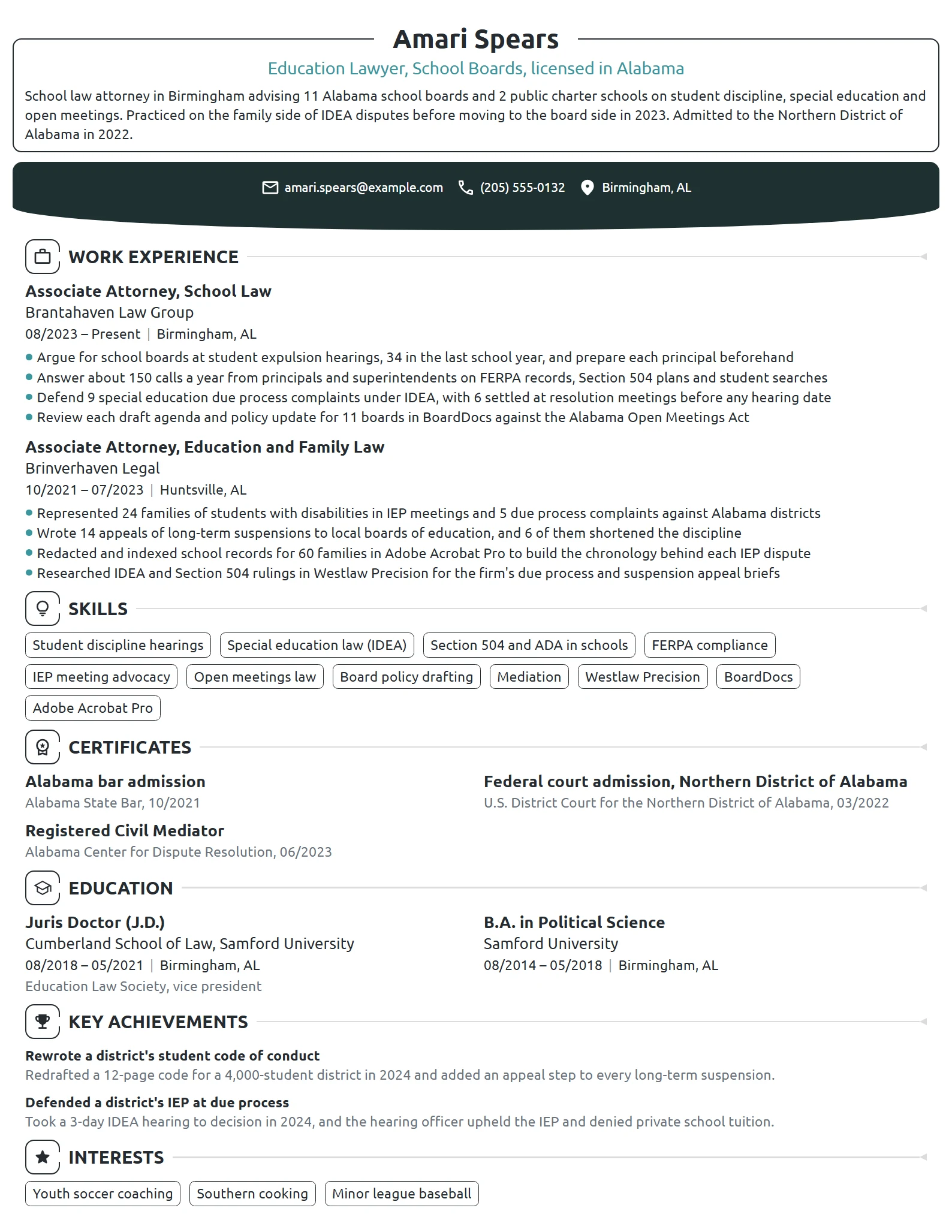 Education Lawyer resume example