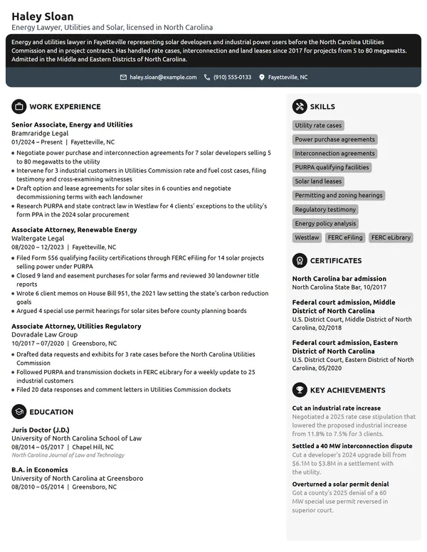 Energy Lawyer resume example