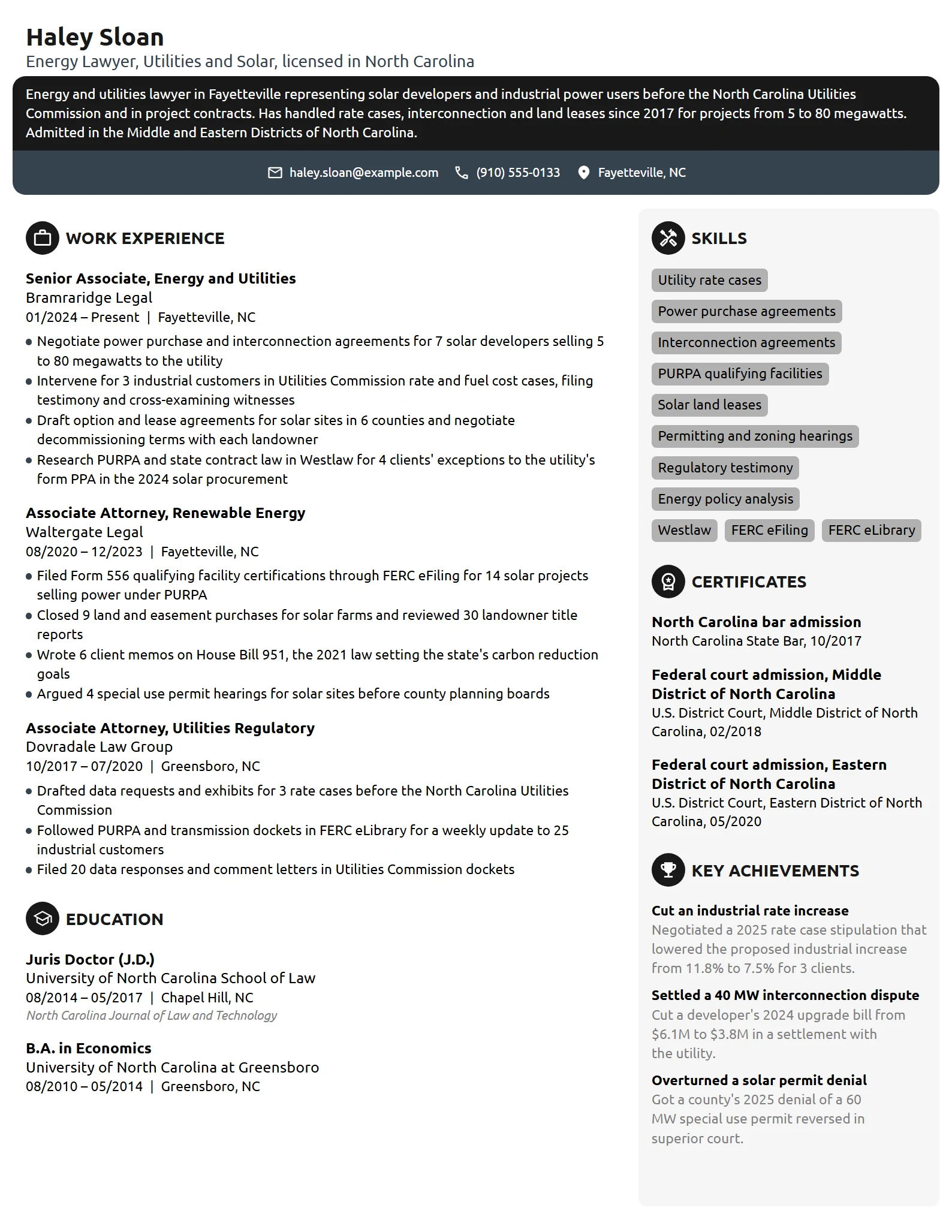 Energy Lawyer resume example