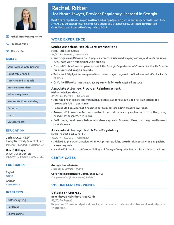 Healthcare Lawyer resume example