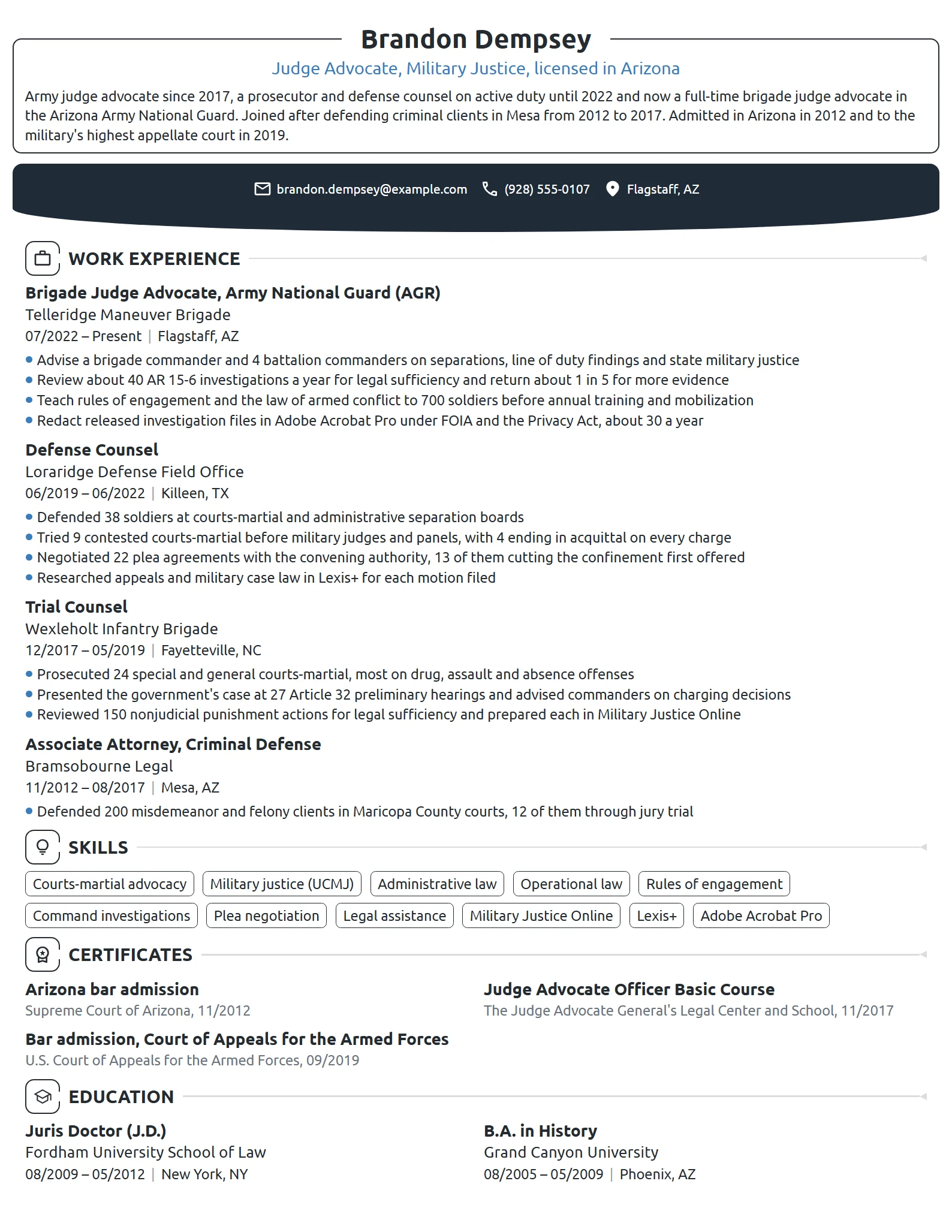 Judge Advocate resume example