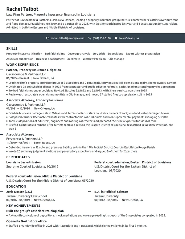Law Firm Partner resume example