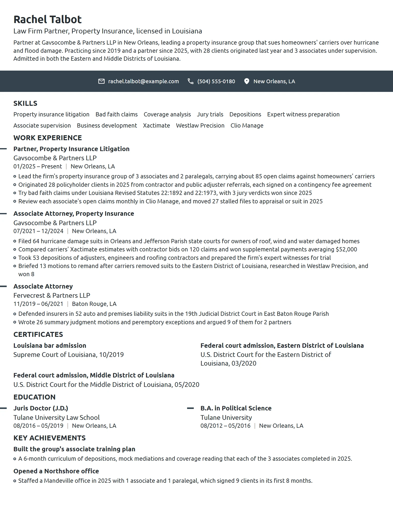 Law Firm Partner resume example