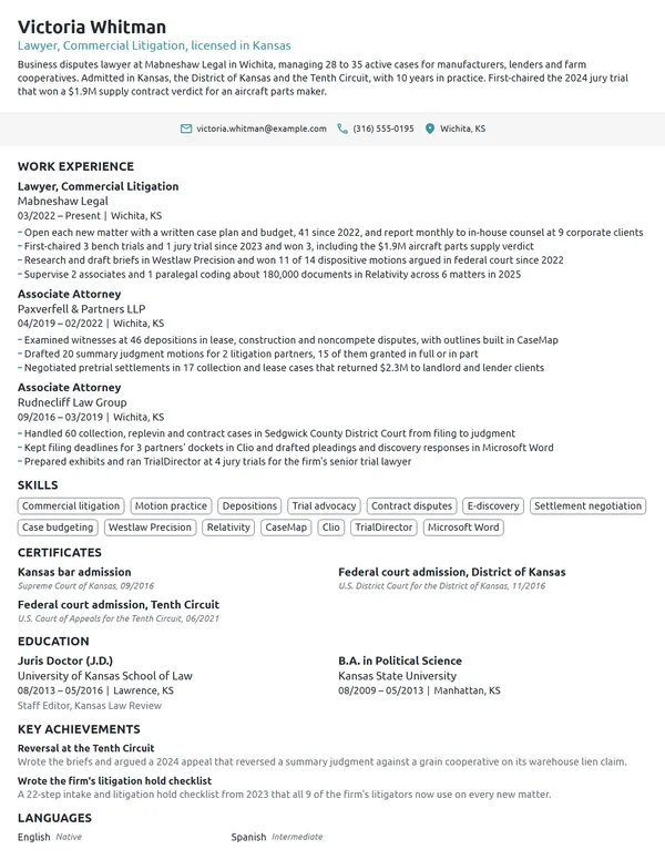 Lawyer resume example