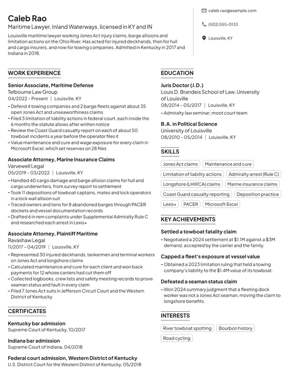 Maritime Lawyer resume example