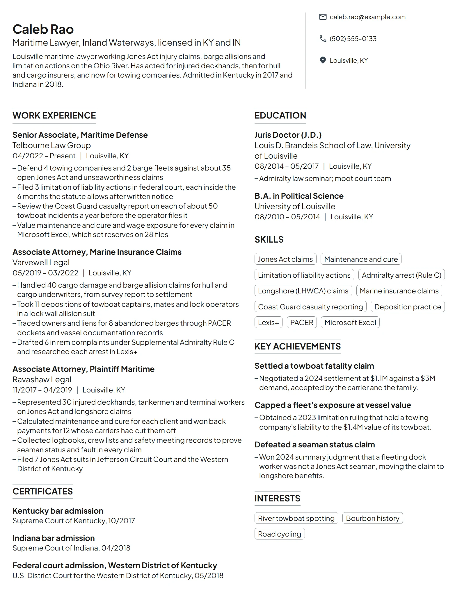 Maritime Lawyer resume example
