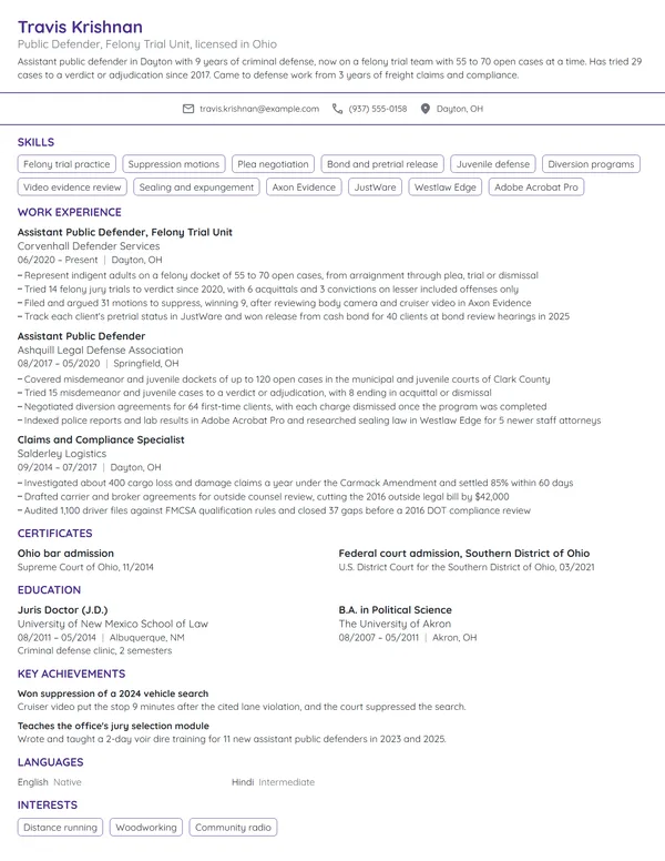 Public Defender resume example