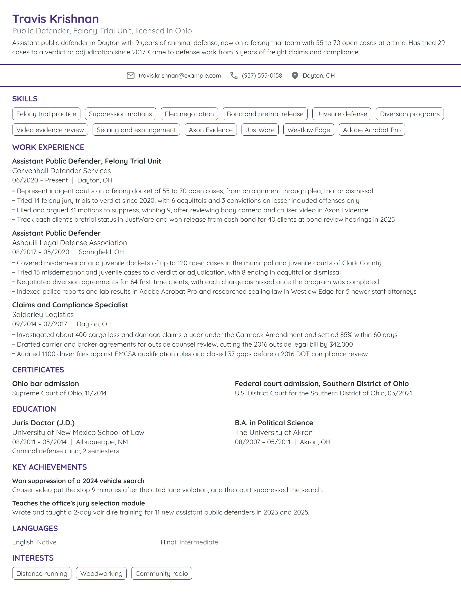Public Defender resume example