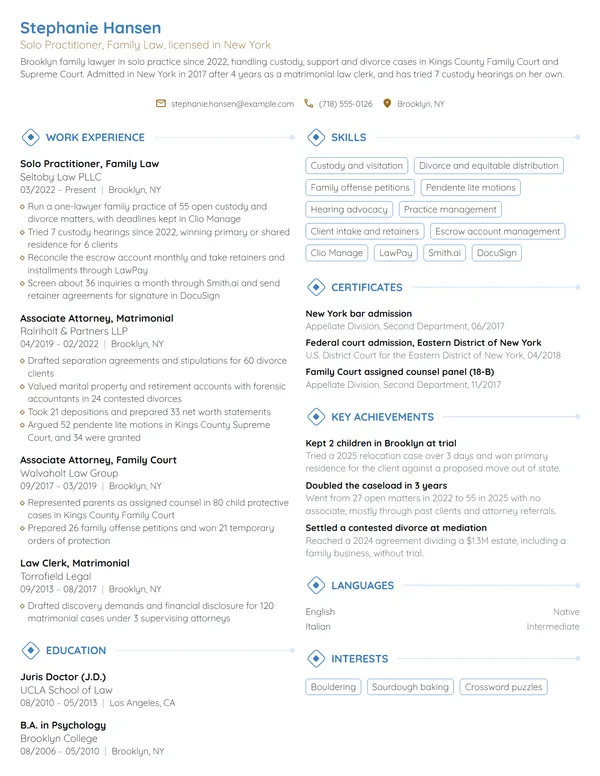 Solo Practitioner resume example