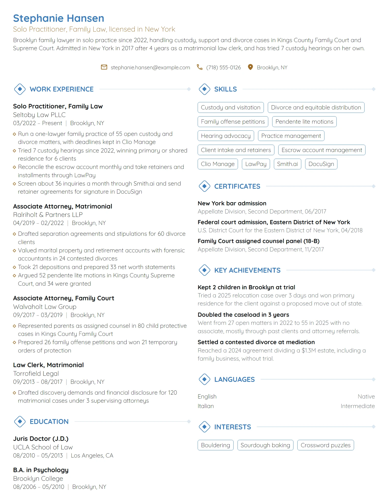 Solo Practitioner resume example