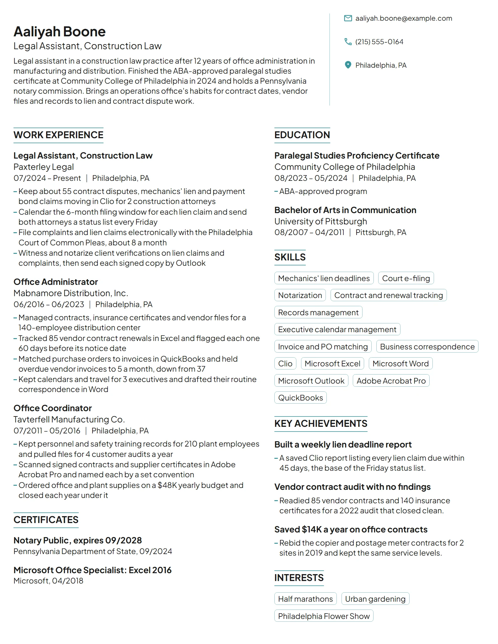 Career Change Legal Assistant resume example