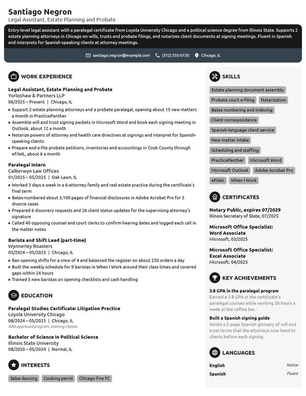 Entry-Level Legal Assistant resume example