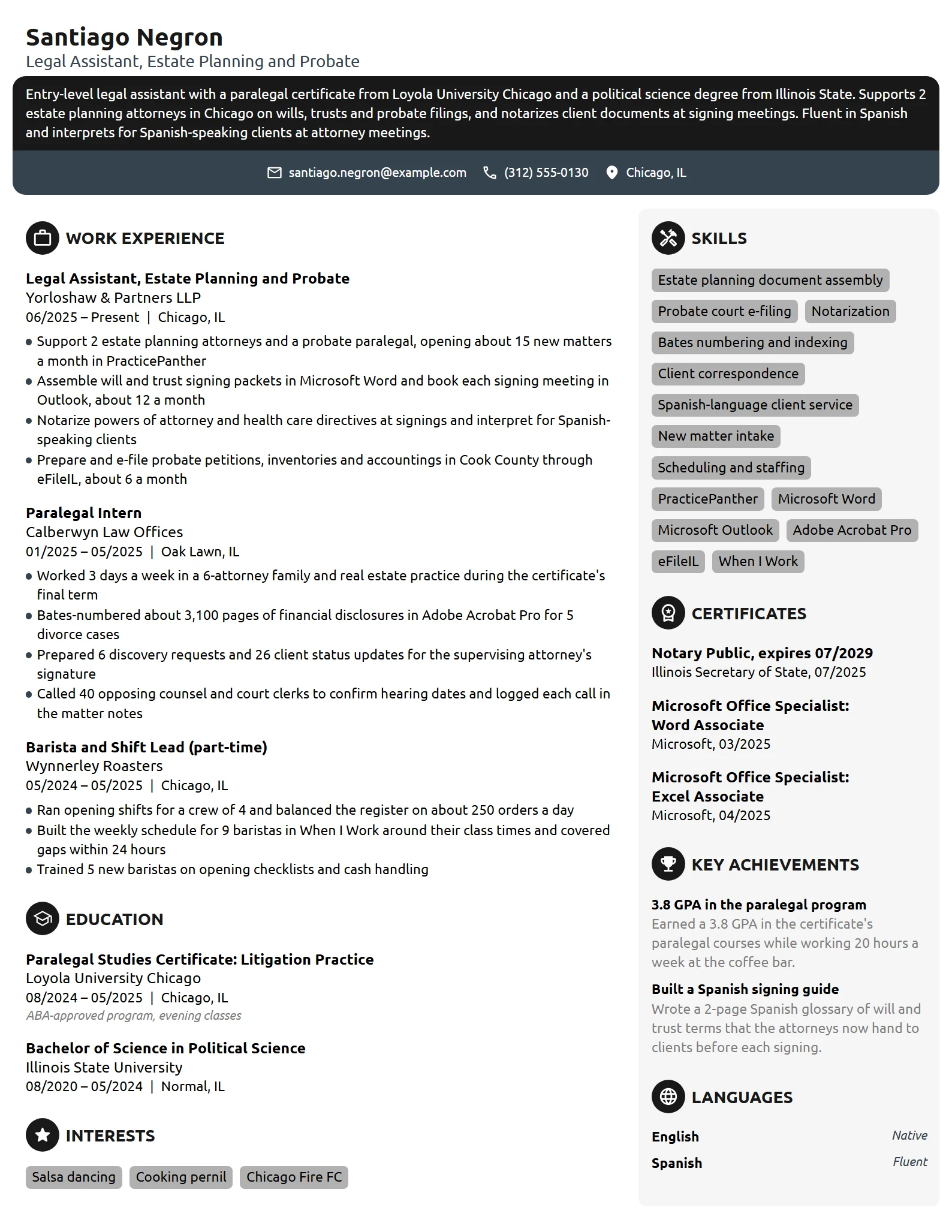 Entry-Level Legal Assistant resume example