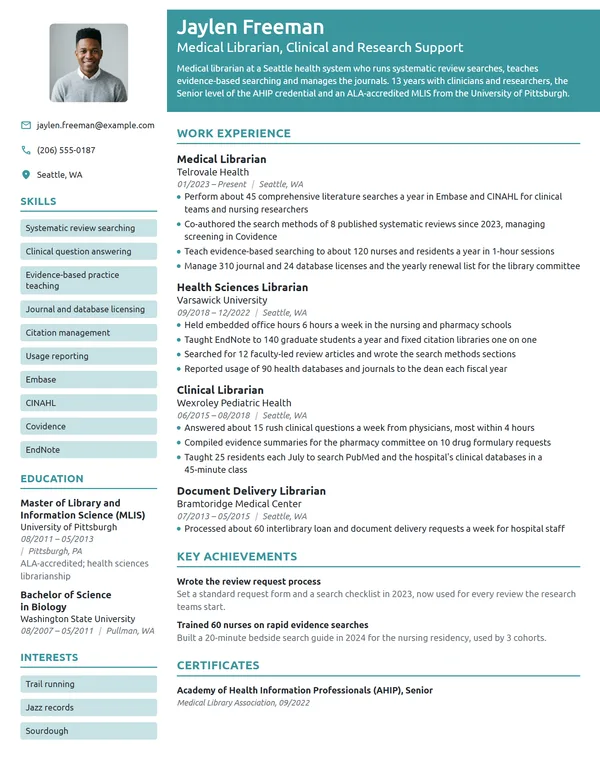 Medical Librarian resume example