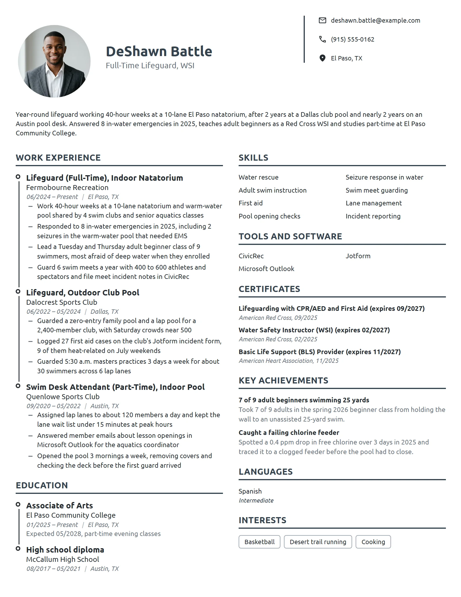 Full-Time Lifeguard resume example