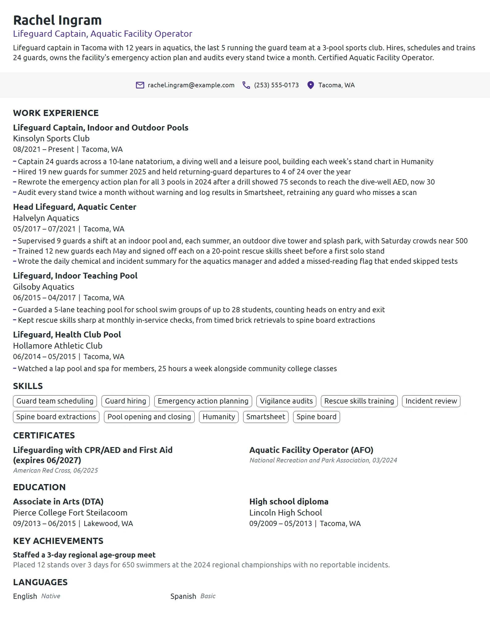 Lifeguard Captain resume example