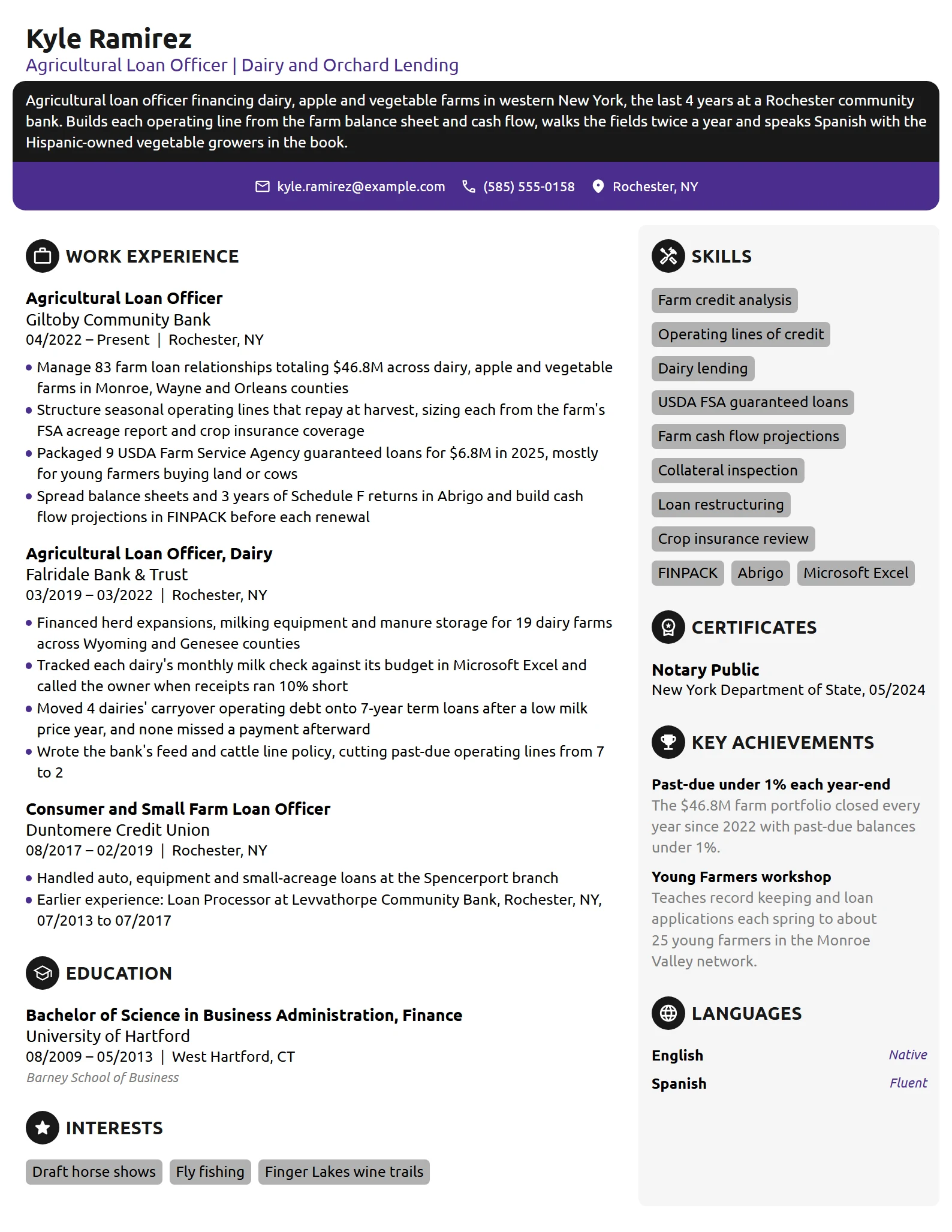 Agricultural Loan Officer resume example