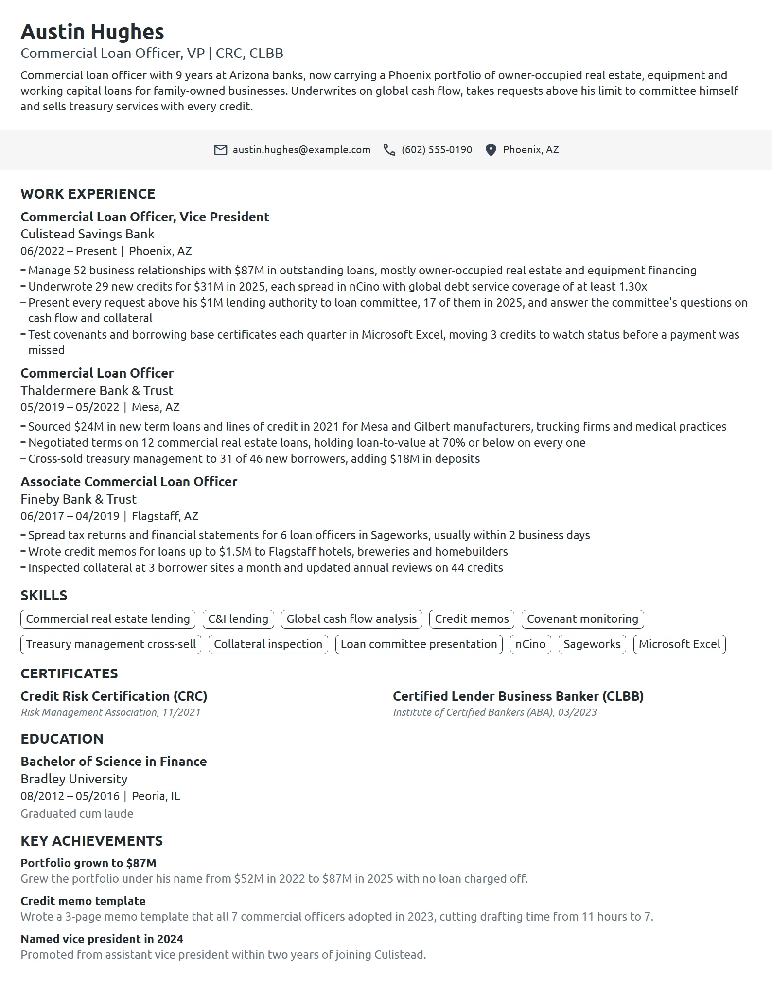 Commercial Loan Officer resume example