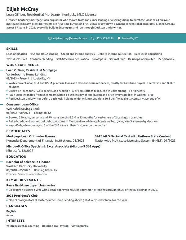Loan Officer resume example