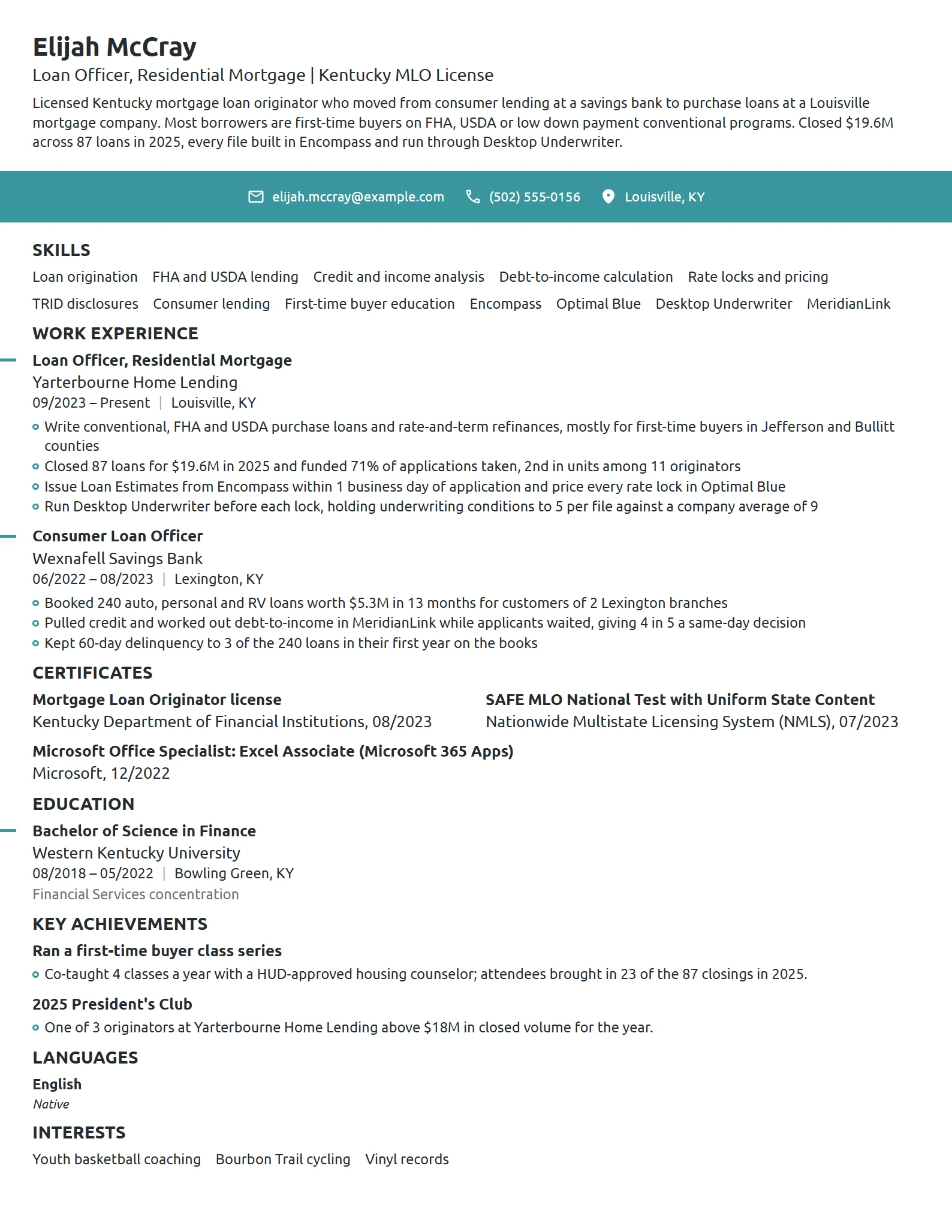 Loan Officer resume example
