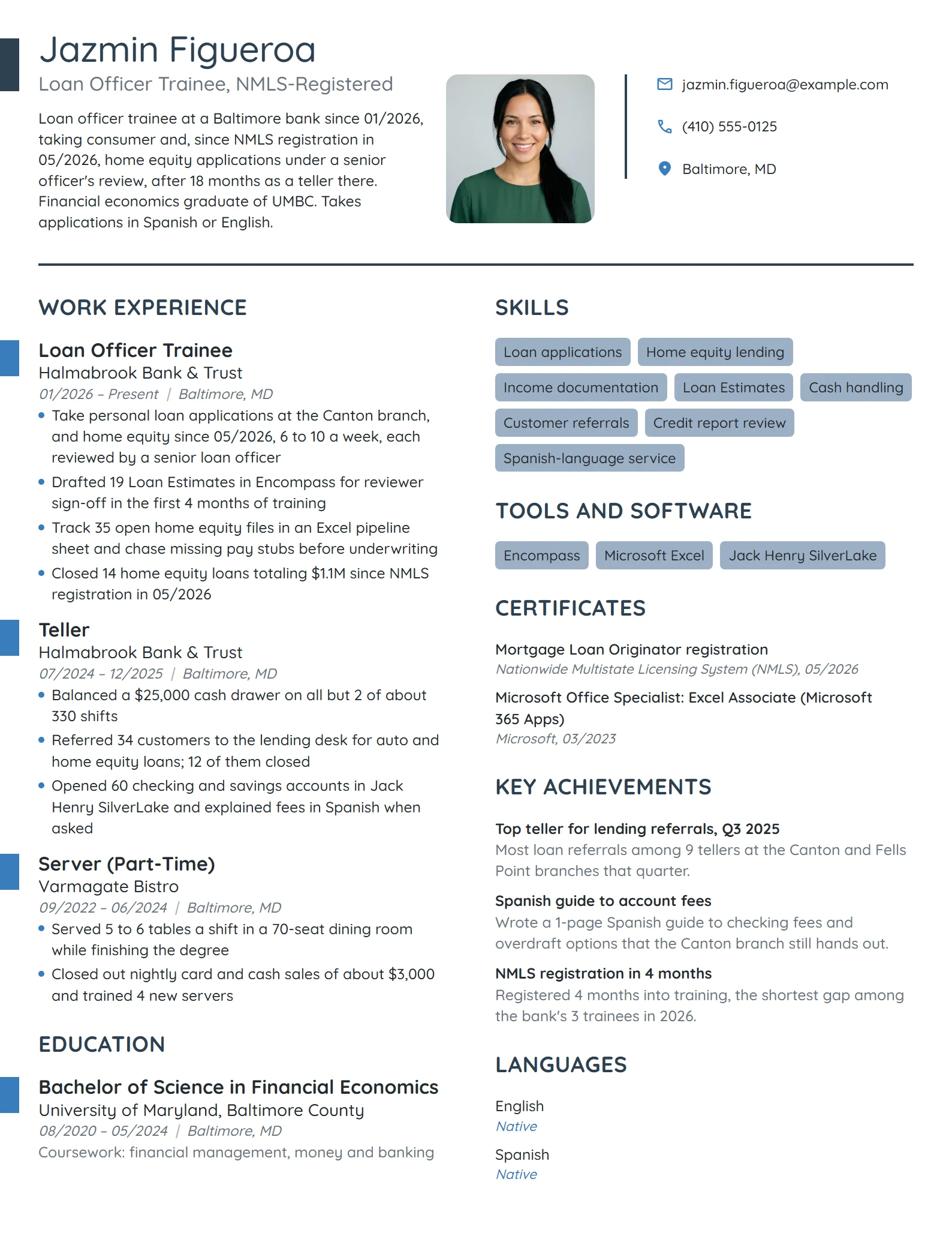Loan Officer Trainee resume example