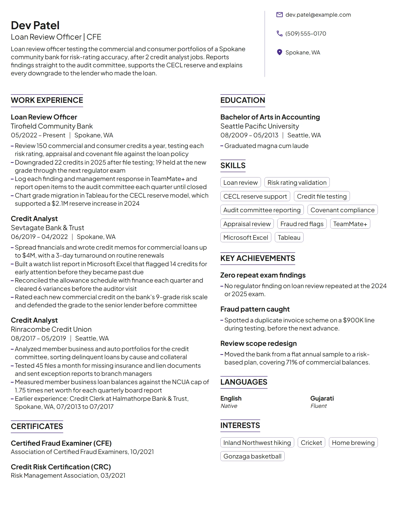 Loan Review Officer resume example