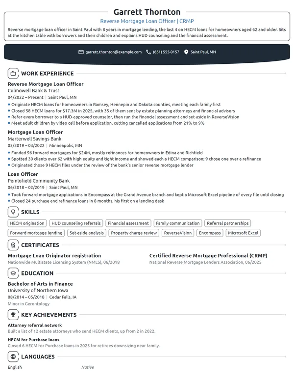 Reverse Mortgage Loan Officer resume example