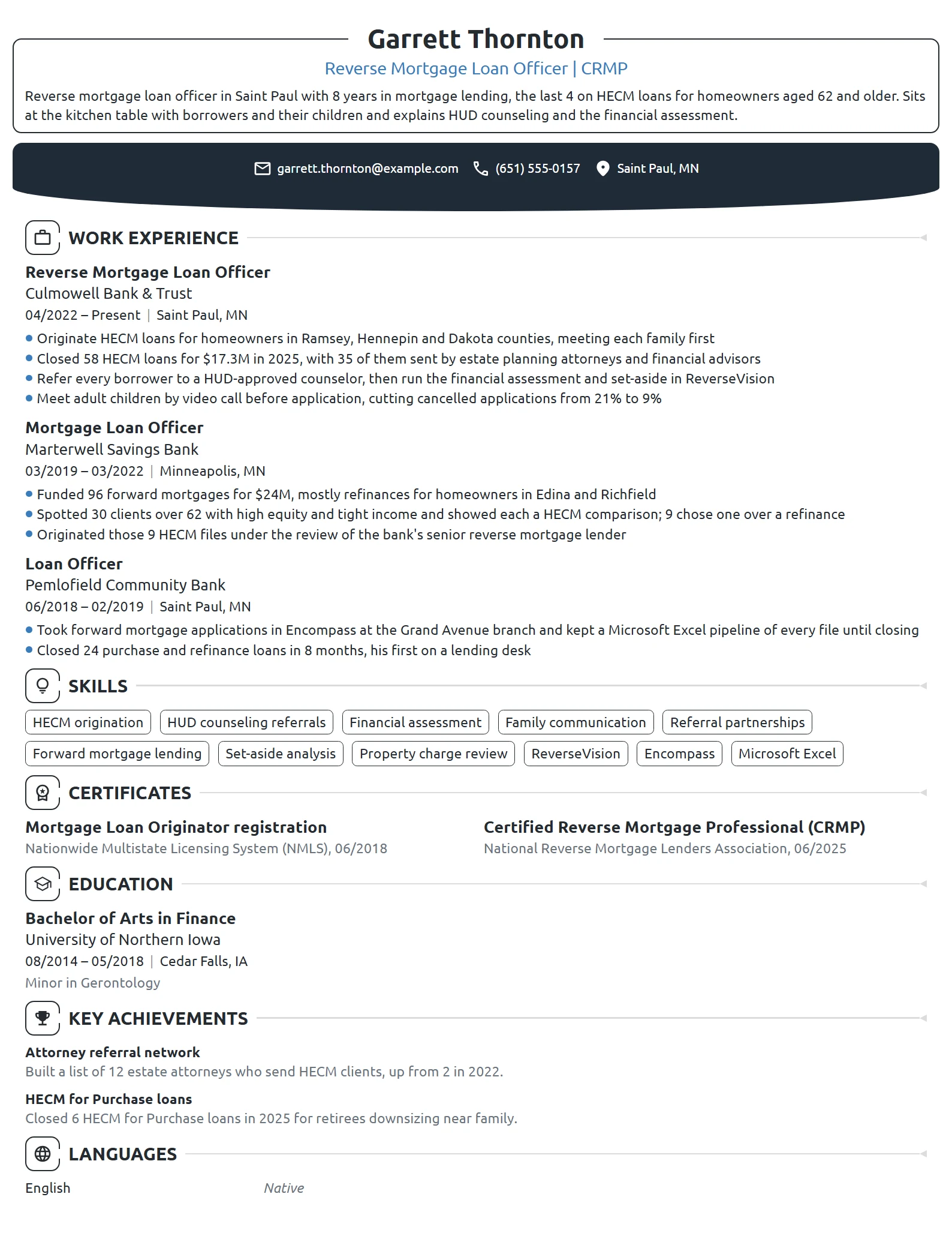 Reverse Mortgage Loan Officer resume example