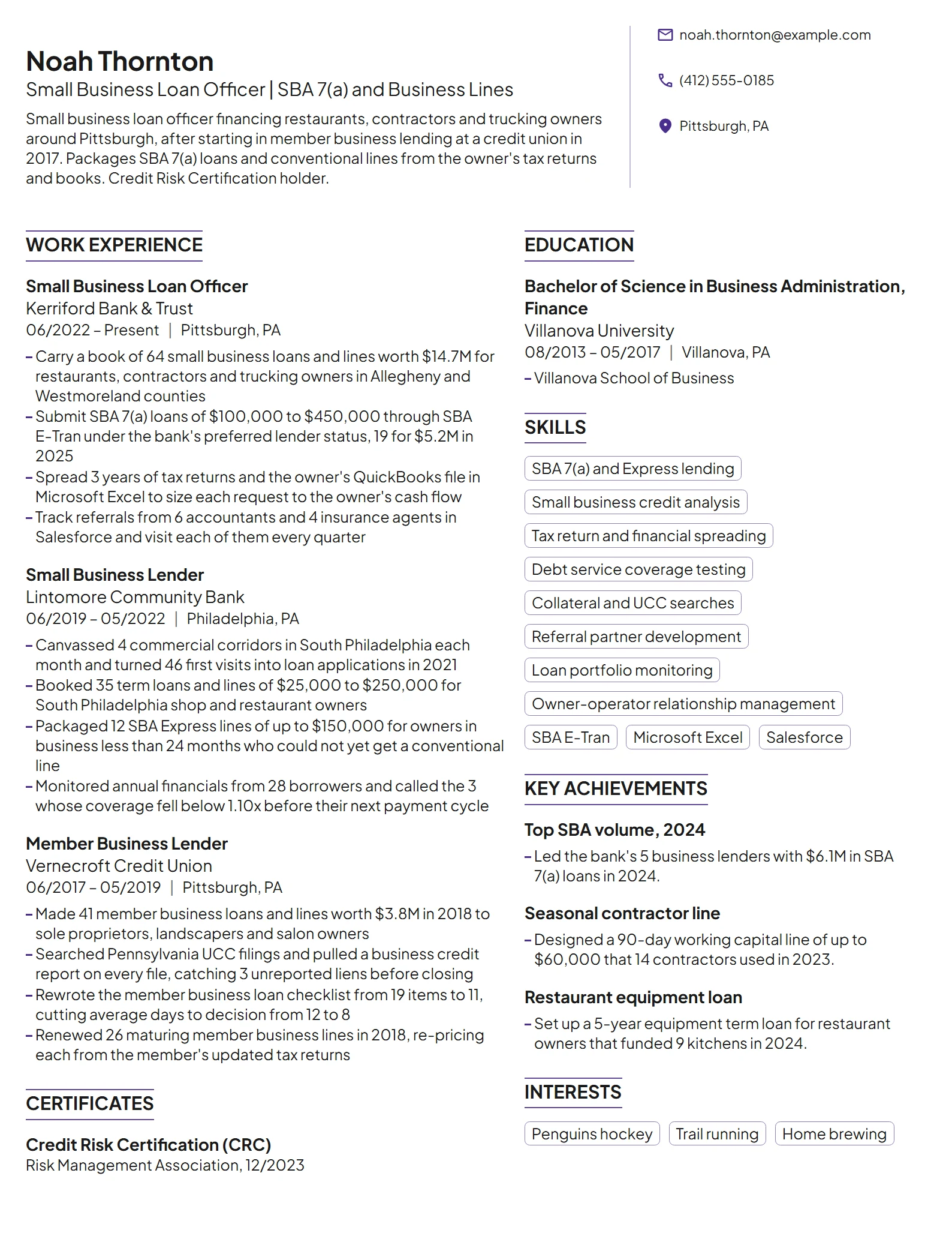 Small Business Loan Officer resume example