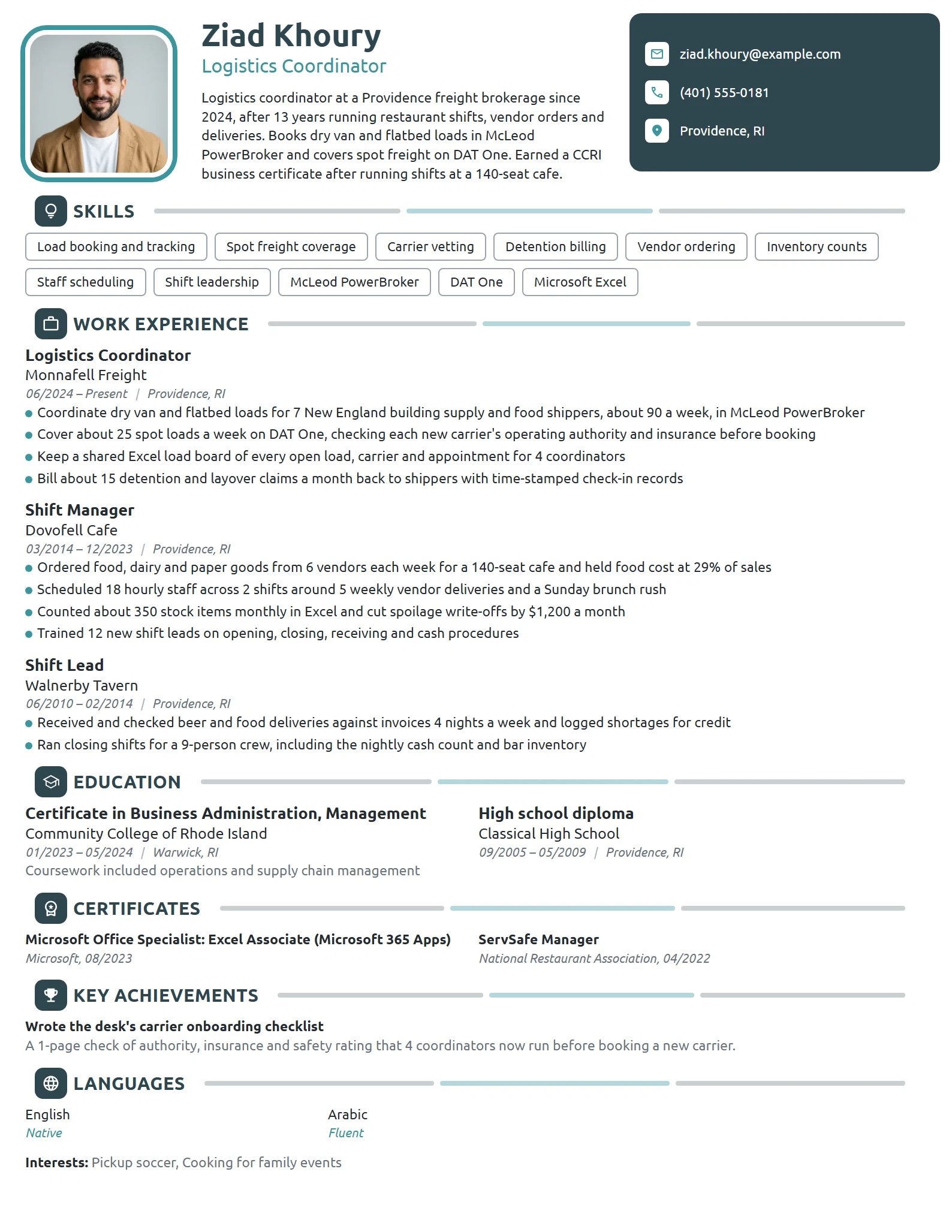 Career Change Logistics Coordinator resume example