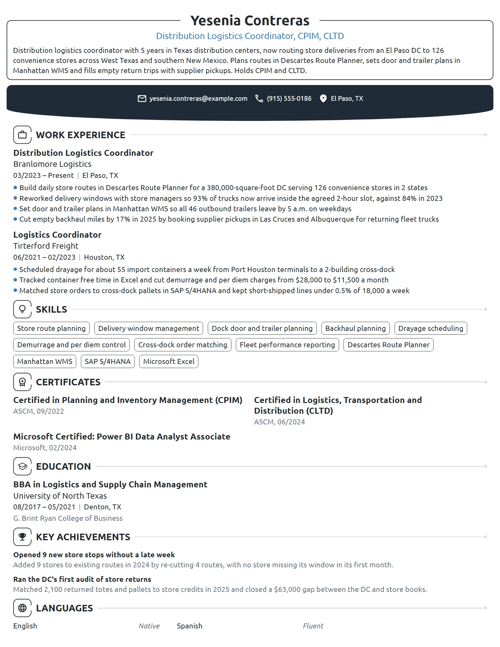 Distribution Logistics Coordinator resume example