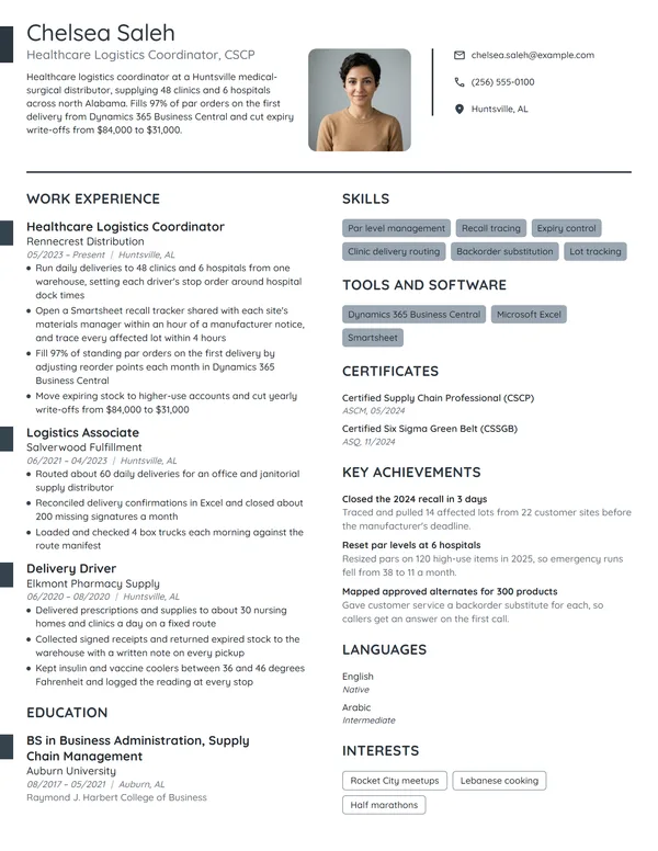 Healthcare Logistics Coordinator resume example