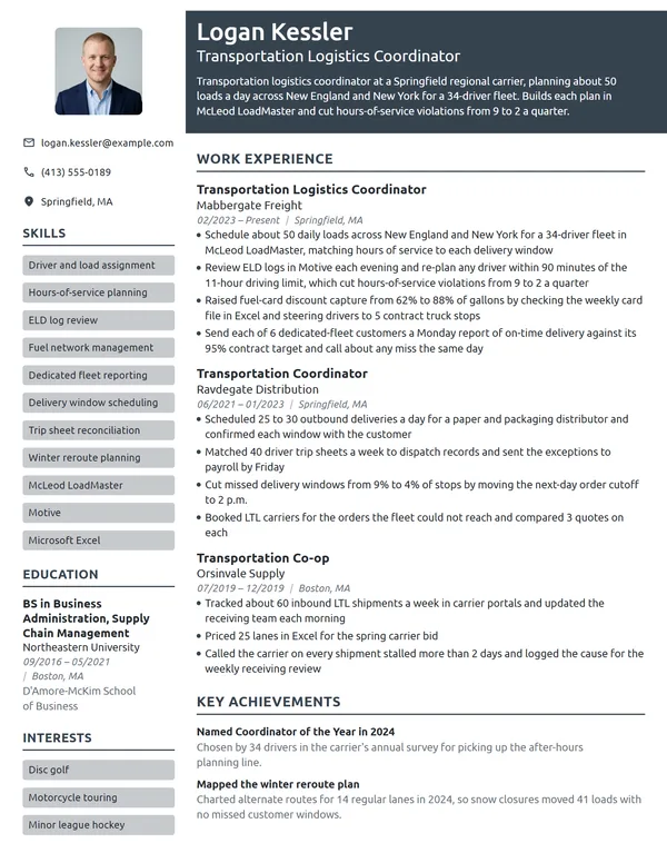 Transportation Logistics Coordinator resume example