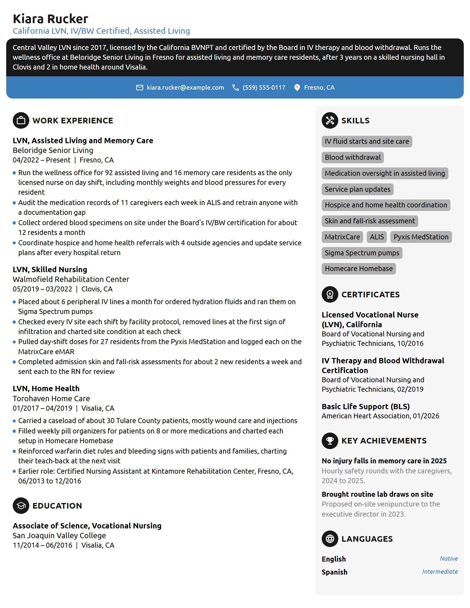 California LVN resume example