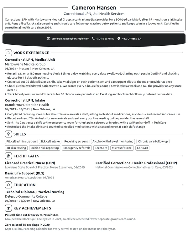Correctional LPN resume example