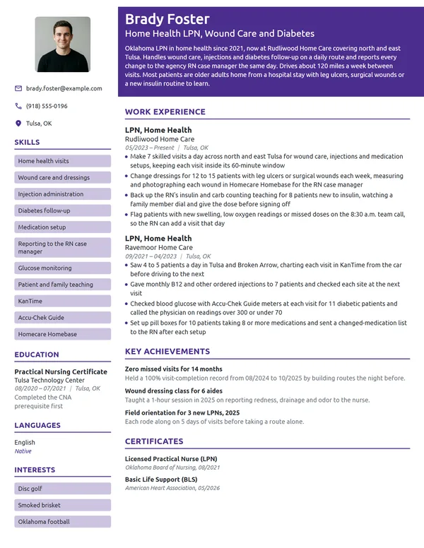 Home Health LPN resume example