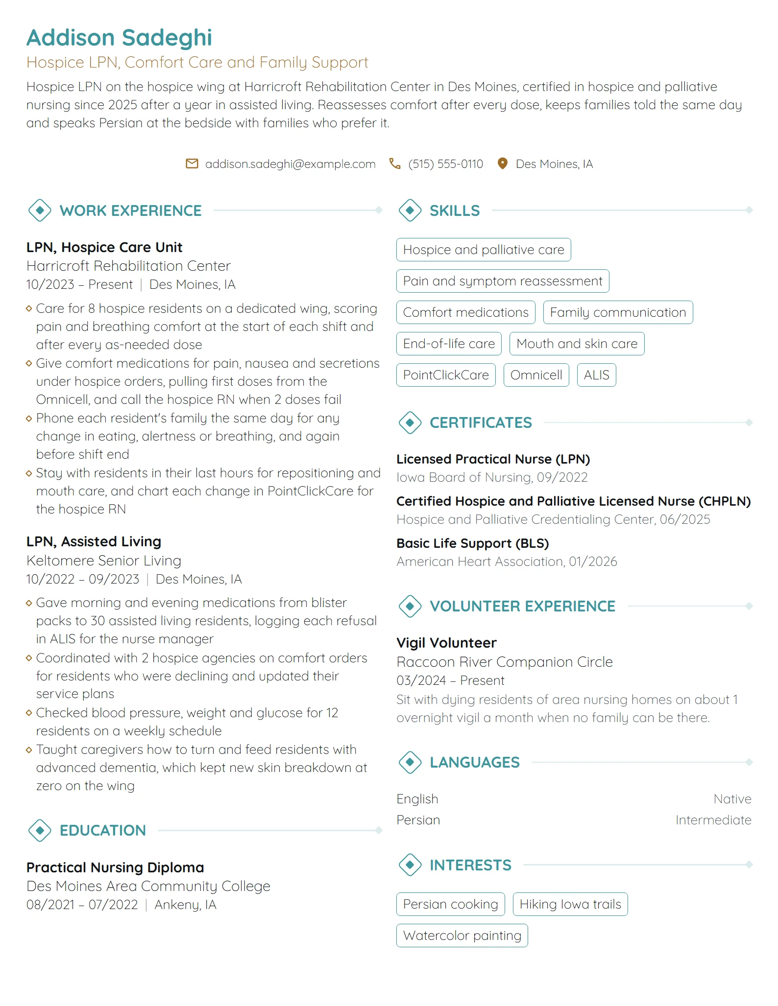 Hospice LPN resume example