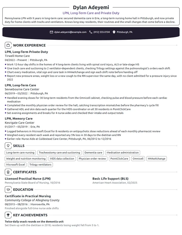 Long-Term Care LPN resume example