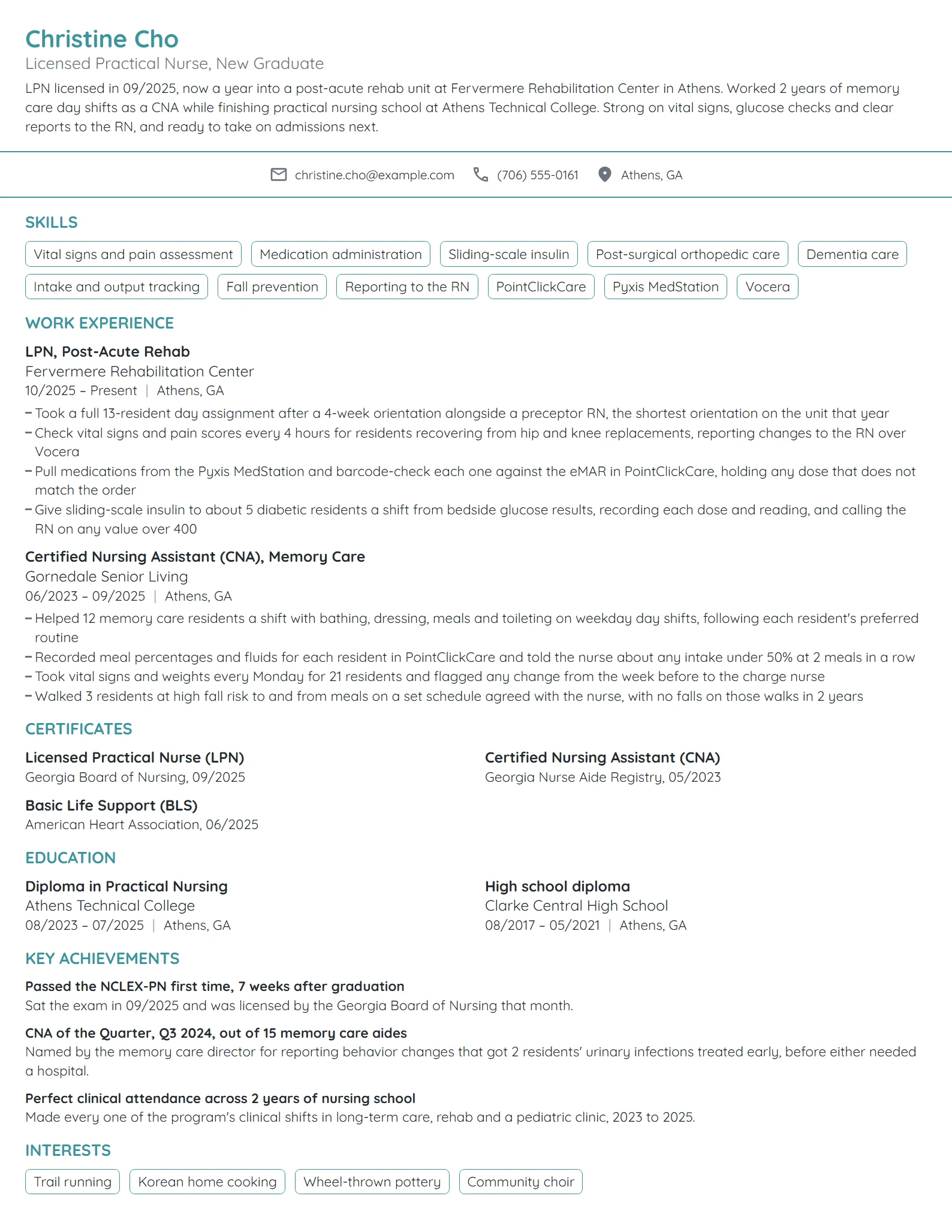 New Grad LPN resume example