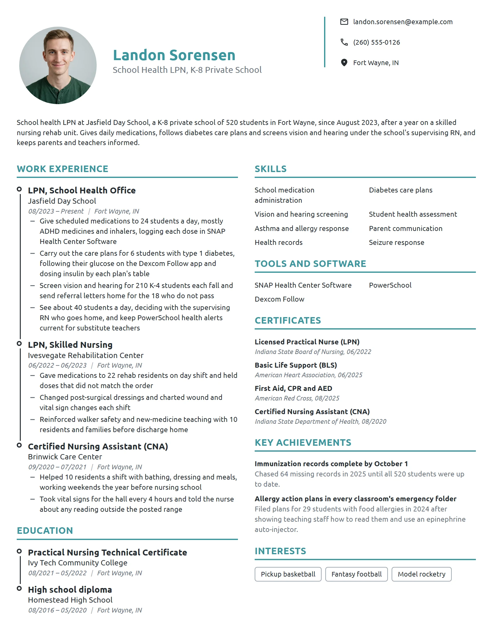 School LPN resume example