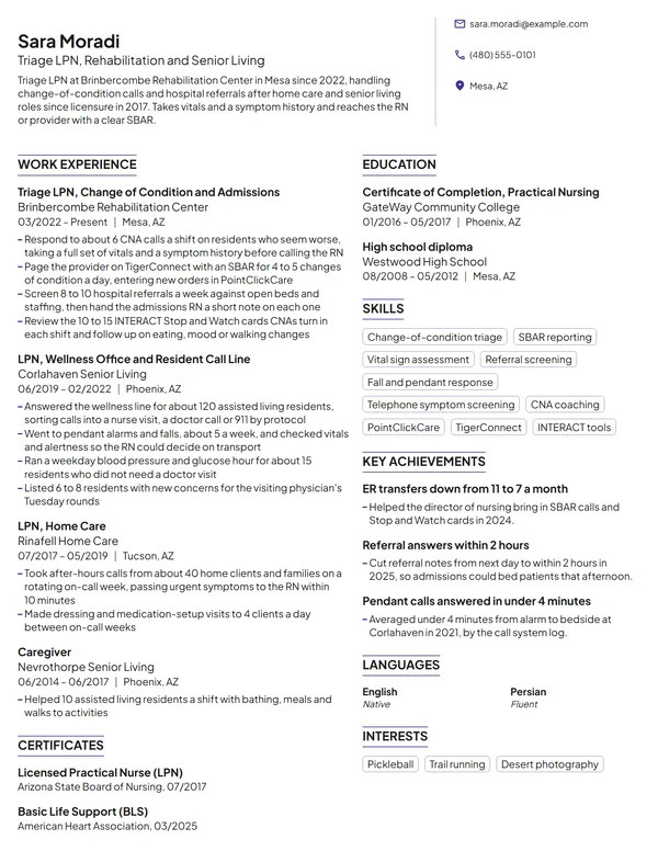 Triage LPN resume example