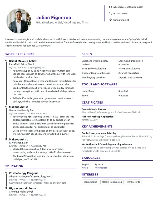Bridal Makeup Artist resume example