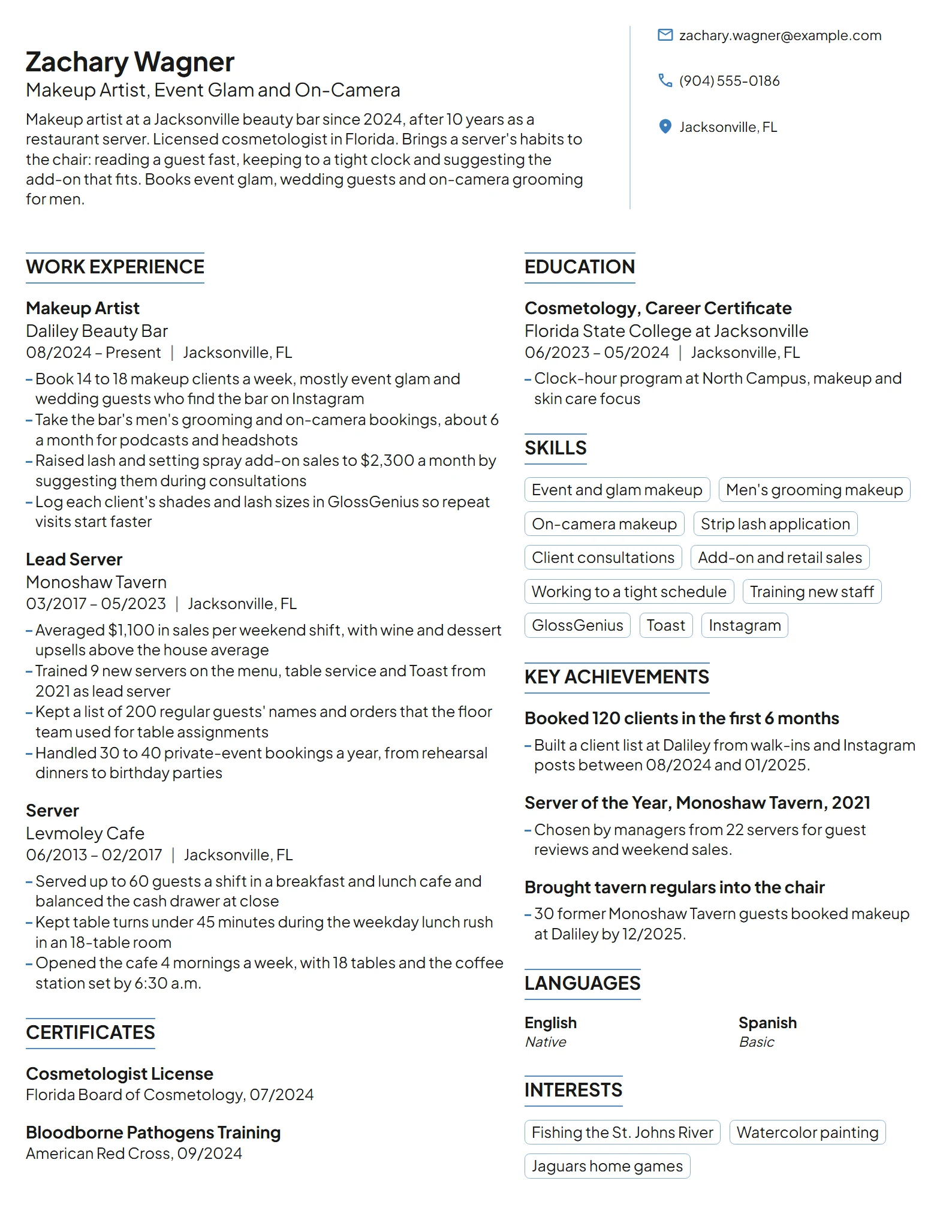 Career Change Makeup Artist resume example