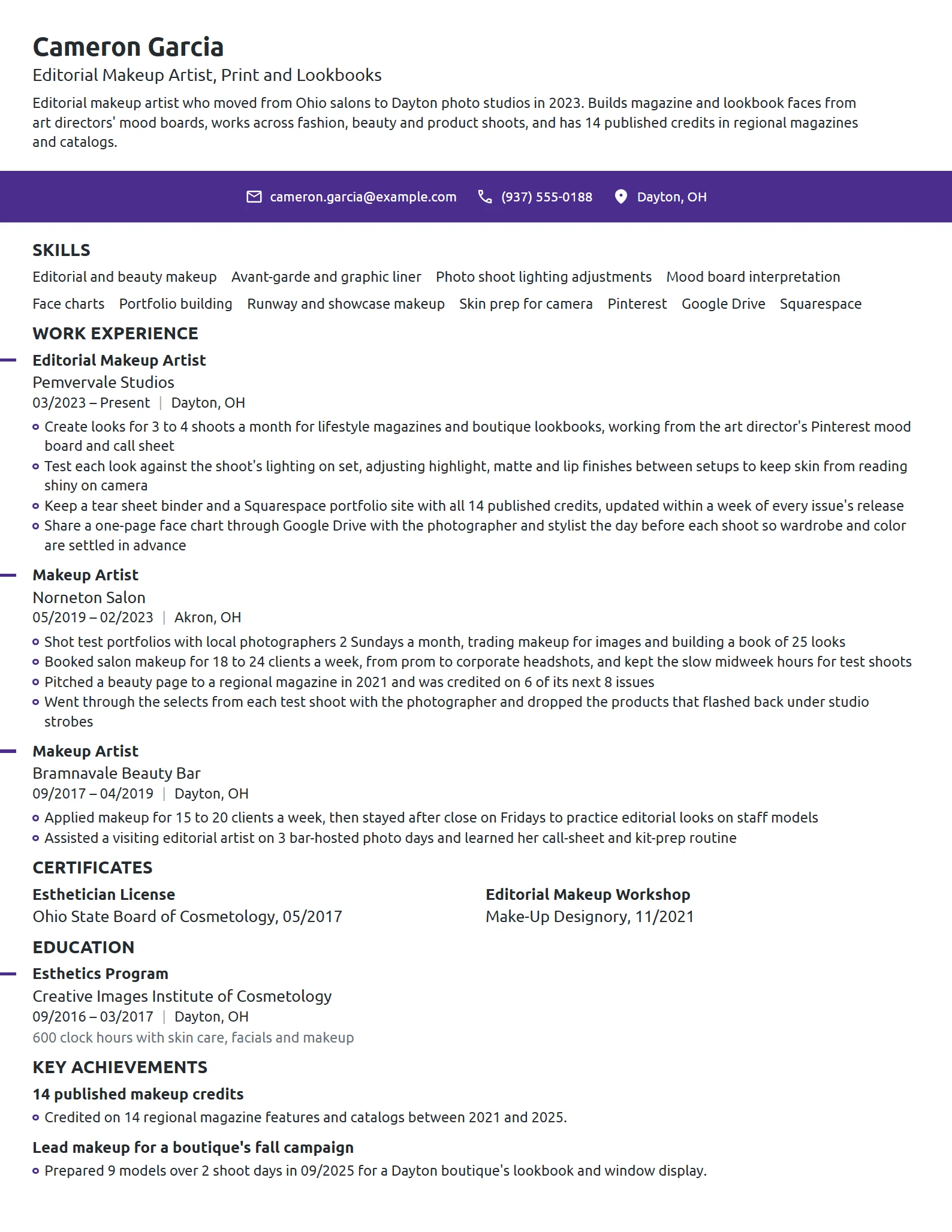 Editorial Makeup Artist resume example