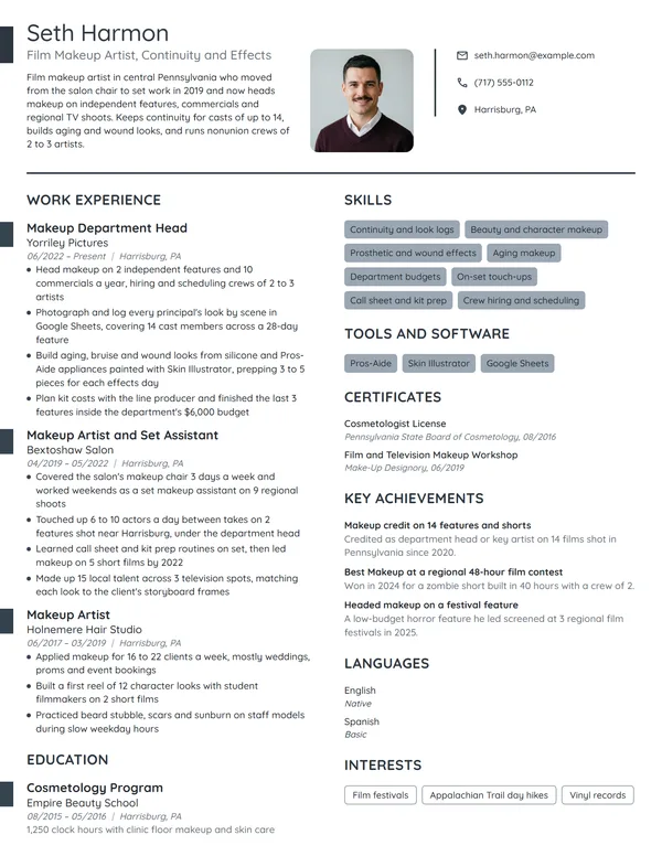 Film Makeup Artist resume example
