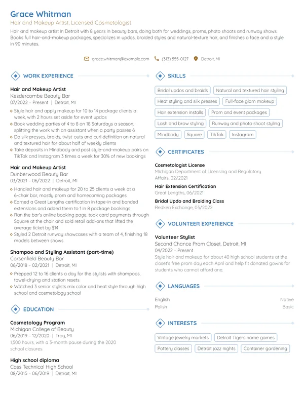 Hair and Makeup Artist resume example