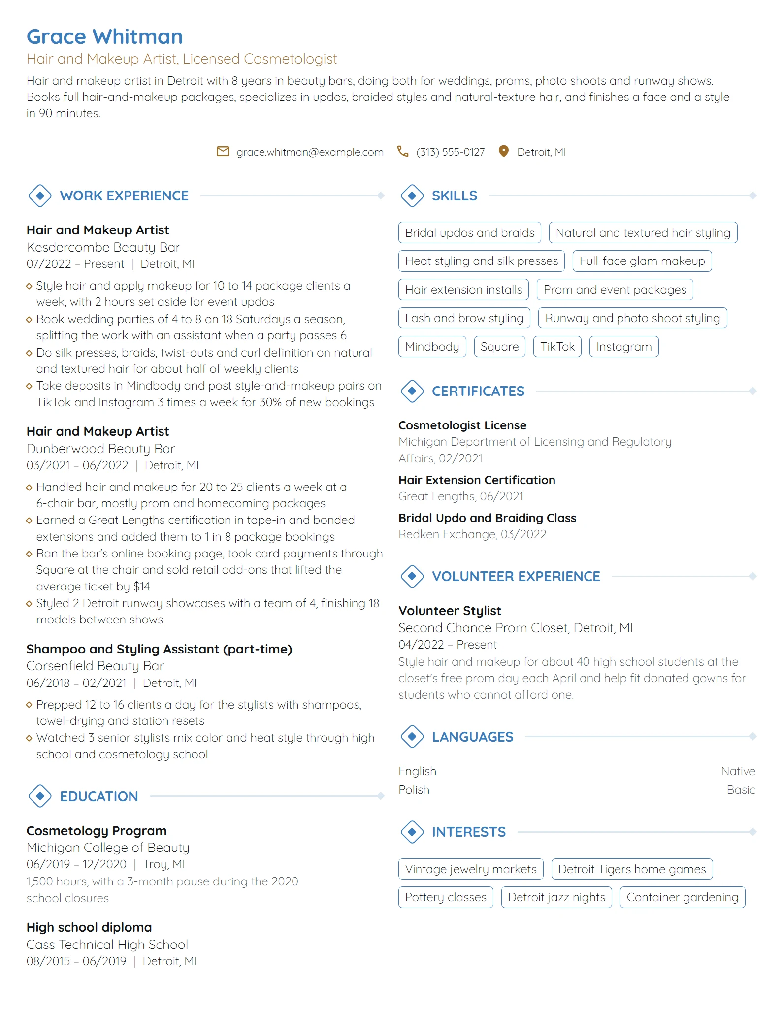 Hair and Makeup Artist resume example