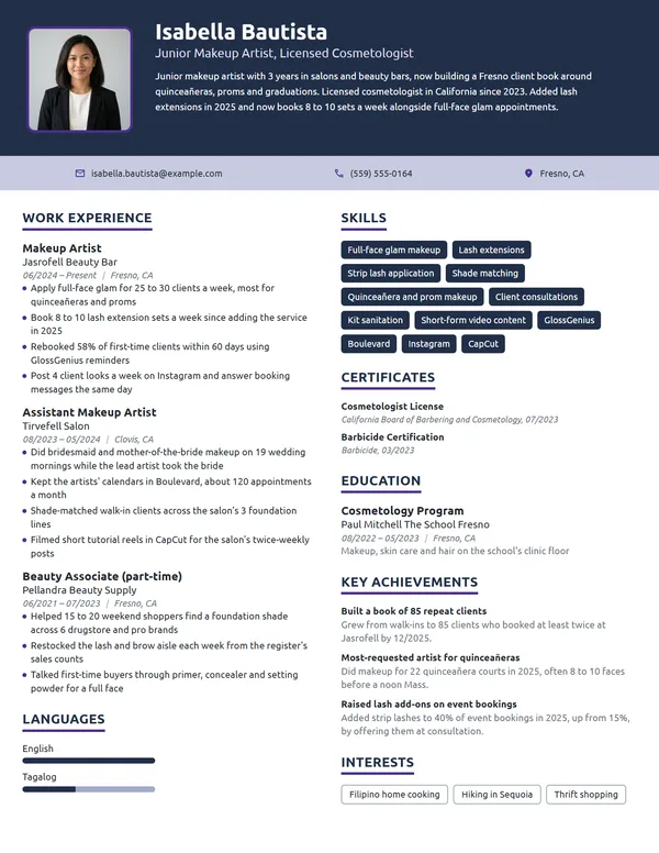 Junior Makeup Artist resume example
