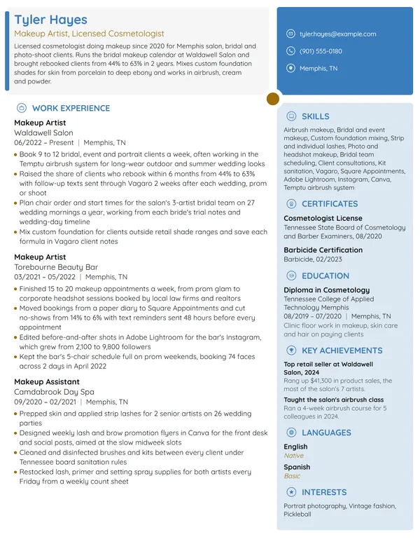 Makeup Artist resume example
