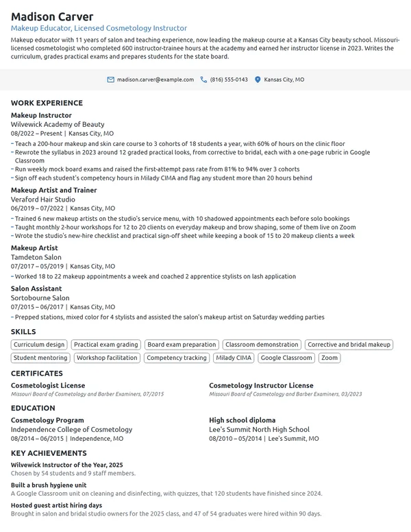 Makeup Educator resume example